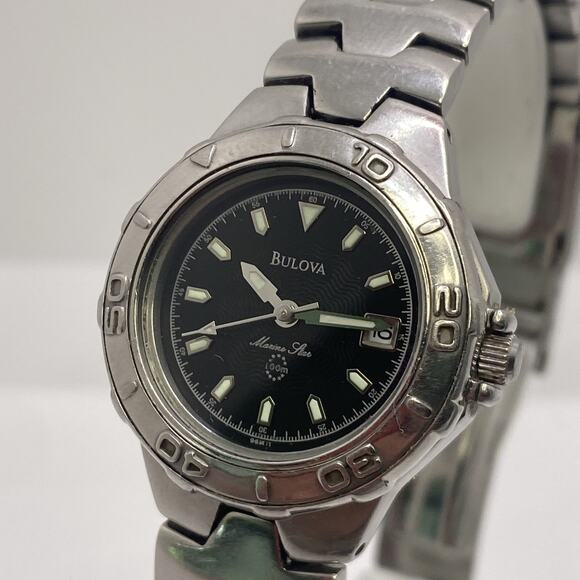 1995 FLOATING GEARS ORANGE (TINY) JR-7608 Bulova Marine Star Womens Silver Watch Works New Battery  main image 2